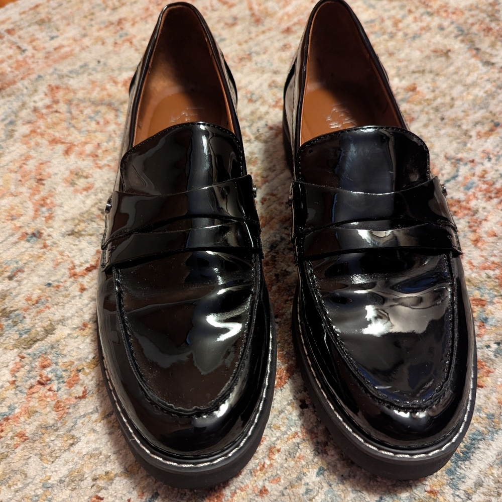 Frano Sarto | Cassandra Black Patent Leather Penny Loafers - Picture 10 of 13